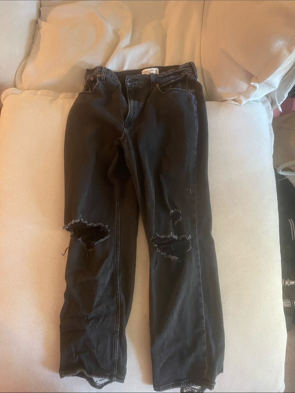 Abercrombie & Fitch Black Distressed Straight-Leg Jeans